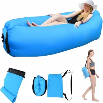 Lehátko Lazy Bag modré s opěrkou hlavy 200 x 70 cm, 200 kg