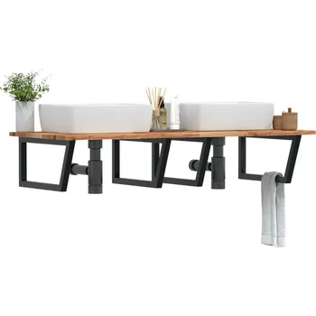 Koupelnový nábytek vidaXL Deska pod umyvadlo nástěnná ocel a masivní akáciové dřevo [3302898] Barva: tmavě hnědá a černá