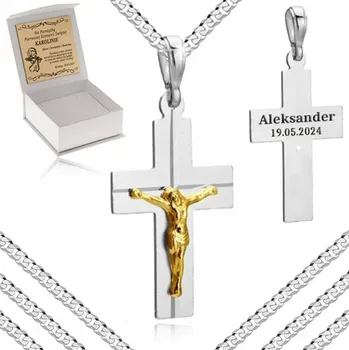 Náhrdelník STŘÍBRNÝ NÁHRDELNÍK + KŘÍŽEK S KRISTEM RYZOST 925 + GRAVÍROVÁNÍ K BIŘMOVÁNÍ