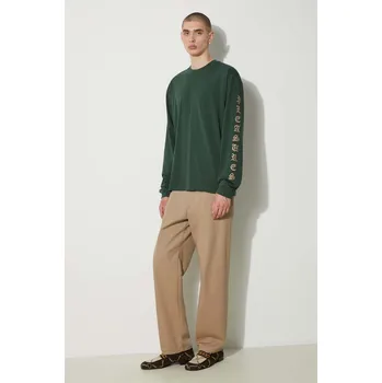 Pánské tričko Bavlněné tričko s dlouhým rukávem PLEASURES Oe Long Sleeve, L, zelená, 79X