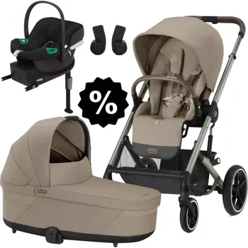 Kočárek CYBEX Set Balios S Lux + korba + adaptéry + autosedačka + základna 2024 Almond Beige Taupe Frame
