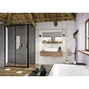 RAVAK Sprchový kout Ravak Blix Slim BLSDP2/BLSPS 100x80 rohový, černá/transparent X0PMA0300Z1;X9BM40300Z1