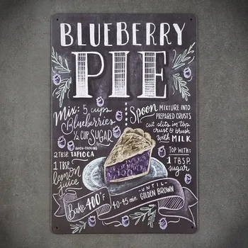 Obraz Dekorativní kovová cedule FOOD BLUEBERRY PIE (Borůvkový koláč)