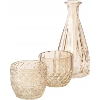 Svícen SADA SKLENĚNÝCH DEKORACÍ: 2 SVÍCNY A VÁZA, ORANŽOVÉ, VODĚODOLNÉ