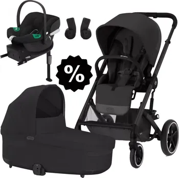 Kočárek CYBEX Set Balios S Lux + korba + adaptéry + autosedačka + základna 2024 Moon Black Black Frame