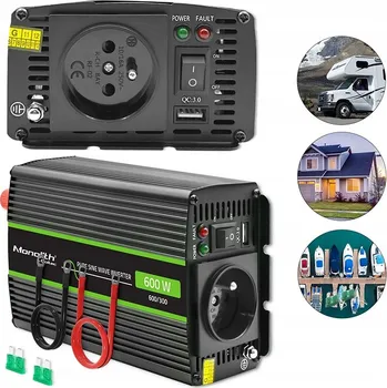 Měnič napětí Měnič Napětí napětí Monolith 300W / 600W 12V na 230V Čistý Sinus Qoltec