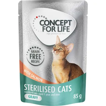 Krmivo pro kočku 48x85g Concept for Life bez obilovin - Sterilised Cats losos - v omáčce