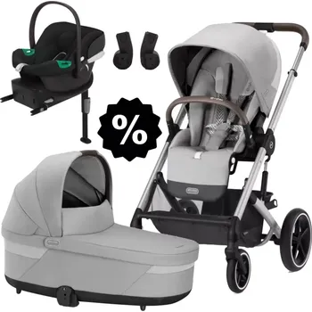 Kočárek CYBEX Set Balios S Lux + korba + adaptéry + autosedačka + základna 2024 Stone Grey (Silver Frame)