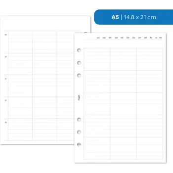Kancelářské potřeby Fleppi Náplň do diáře - Půlroční nedatovaný pracovní kalendář - horizontální, 6 sekcí Vyberte velikost náplně: A5 - 6 dírek