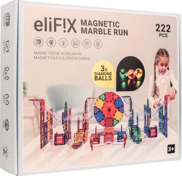 eliNeli Magnetická stavebnice EliFix fresh - kuličková dráha 222 ks + svítící kuličky