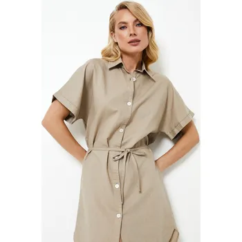 Dámské šaty TIMO Aruelle | Lněné letní šaty s podílem bavlny Cleo - 2XL / 23 Hnědá