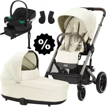 Kočárek CYBEX Set Balios S Lux + korba + adaptéry + autosedačka + základna 2024 Seashell Beige Taupe Frame