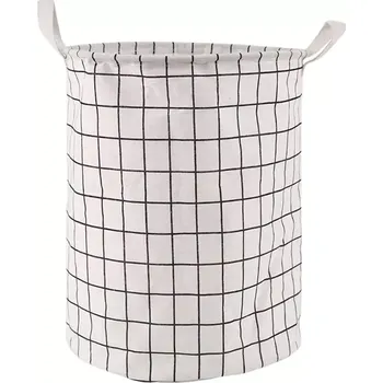 Koš na prádlo Skládací koš na prádlo kulatý, bílý pléd, PLEJO TYP 3