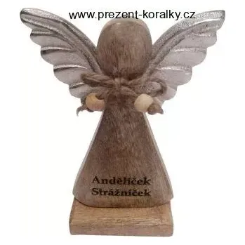 Vánoce Anděl z mangového dřeva ''Andělíček strážníček'' 17 cm 13,5 cm