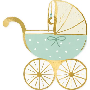 Papírový ubrousek Papírové ubrousky kočárek Tiffany modré se zlatým potiskem 20 ks