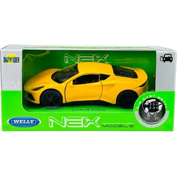 autíčko Lotus Emira kovový model v měřítku 1:34 -39 WELLY Nex žlutý