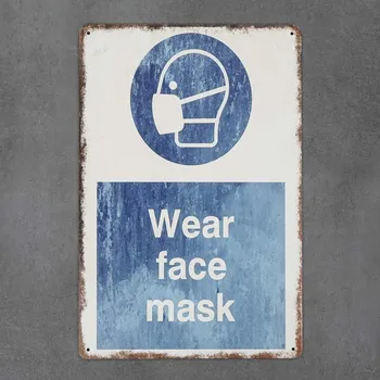 Obraz Dekorativní kovová cedule WEAR FACE MASK