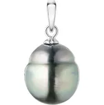 ANNA PERLY Noblesní přívěsek z rhodiovaného stříbra s pravou tahitskou perlou