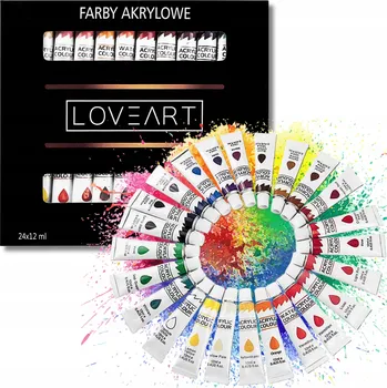 Vodová barva Akrylové barvy Loveart, sada 24 vícebarevných ks, 12 ml