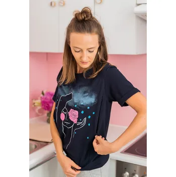 Milk & Love Kojící tričko Boob Two tmavě modré s ženským motivem bavlněné Velikost: M