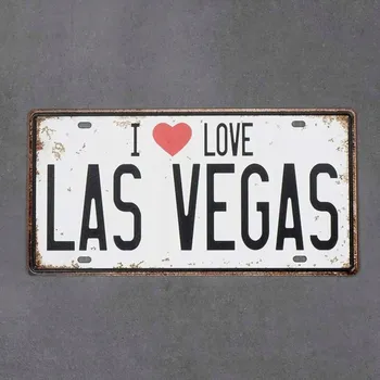 Obraz PLAKÁT Retro kovová cedule I LOVE Las Vegas, kov, 30 x 15 cm