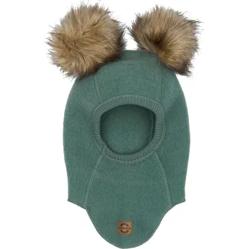 Kojenecká čepice MIKK-LINE KUKLA S BAMBULEMI MIKK-LINE, BALSAM GREEN, MERINO VLNA Velikost: 98-104