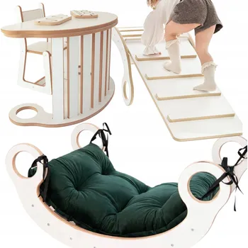 Dětská houpačka Sada HOUPAČKA MONTESSORI S Polštář + Stěna + Křeslo Pracovní deska Skluzavka CE