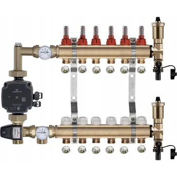 rozdělovač topení MOSAZNÝ ROZDĚLOVAČ PODLAHOVÉHO TOPENÍ 7 OKRUHŮ + ČERPACÍ SKUPINA GRUNDFOS + PEX FITINKY