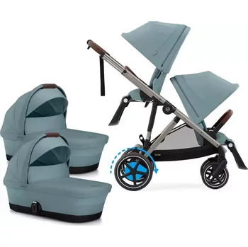 Kočárek CYBEX e-Gazelle S + 2x Gazelle S Cot + sedačka ke golfové konfiguraci 2025 Stormy Blue (Taupe Frame)