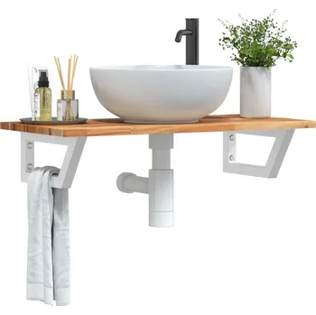 Koupelnový nábytek vidaXL Deska pod umyvadlo nástěnná ocel a masivní akáciové dřevo [3302715] Barva: tmavě hnědá a černá