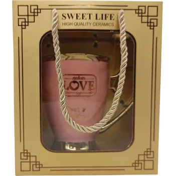 KERAMICKÝ HRNEK RŮŽOVÝ NA KÁVU ČAJ S OZDOBNOU DÁRKOVOU KRABIČKOU