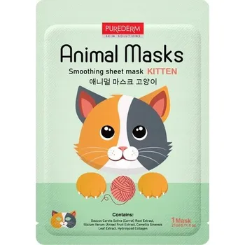 Pleťová maska PUREDERM Animal Mask pleťová maska v plátýnku vyhlazující Kočka 21ml
