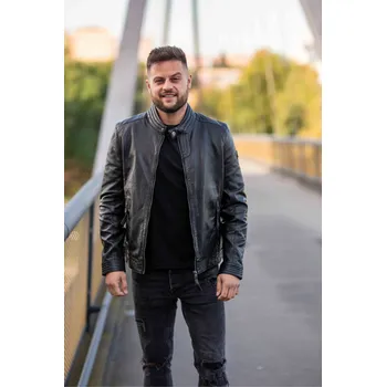 Pánská casual bunda Černá kožená bunda Divoký býk MAGNUS Velikost 52