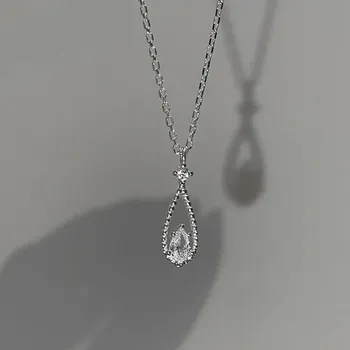 Náhrdelník Minimalistický náhrdelní s přívěskem ve tvaru kapky pro ženy | dámský náhrdelník, stříbrný šperk - Stříbro