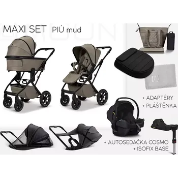 Kočárek Moon PIÚ Maxi set + dárek ZOE onyx 2025 Black matt - MUD