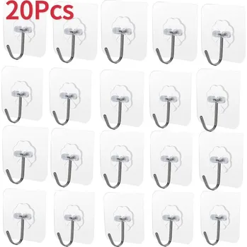 Věšák Samolepicí průhledné háčky na zeď | Háček bez vrtání, Závěsný háček - 20 ks-200004889