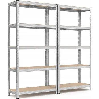Dílenský regál Ocelový skladový regál s policemi, organizér do garáže, stříbrný, 2 kusy