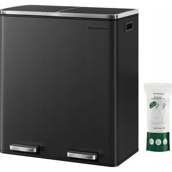 Odpadkový koš Odpadkový koš dvojitý kovový 2x30L s 15 sáčky na odpad černé barvy