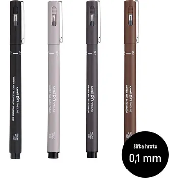 Uni-ball Liner UNI Pin Fine 0,1 mm – pigmentový vodní inkoust (archivní) Barva inkoustu: světle šedá