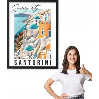 Obraz Obraz s rámem, motiv město SANTORINI + černý rámeček 30x40 do kuchyně, jídelny