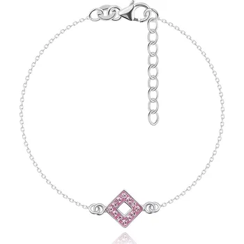 Náramek Stříbrný náramek 925 - řetízek se čtvercem a růžovými zirkony
