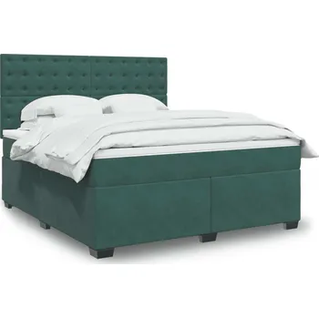 Postel vidaXL Box spring postel s matrací 180 x 200 cm samet [3290990] Barva: Tmavě zelená