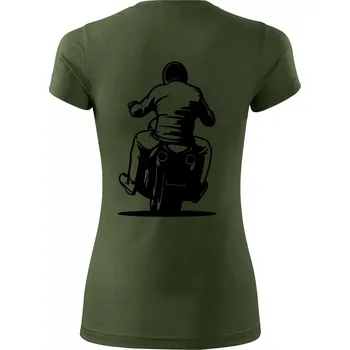 Dámské tričko Motorkář na zádech - chopper - Dámské Fantasy sportovní (dresovina) - 2XL ( Khaki )