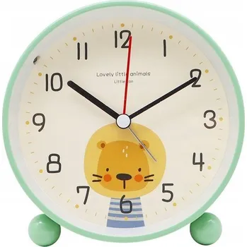 Hodiny Dětský BUDÍK Hodiny Lvíček Tygřík TICHÝ MECHANISMUS kovový 11cm