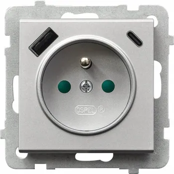 Elektrická zásuvka Ospel stříbrná USB Elektrická Zásuvka