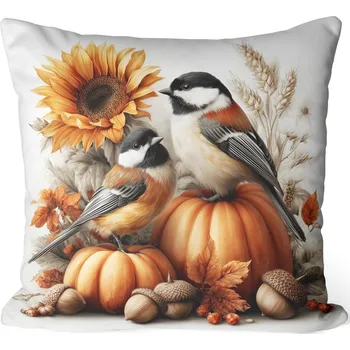 Povlak na polštářek Podzimní povlak na dekorativní polštář 40x40 dýně podzim pták 459
