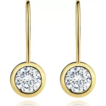 Náušnice Zlaté 14K náušnice - čirý broušený zirkon v lesklé objímce, 4 mm