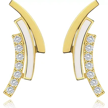 Náušnice Zlaté náušnice 585, tři obloučky - zirkonový, bílý a hladký, puzetky