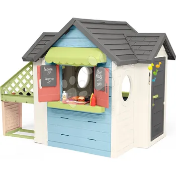 Dětský domeček Domeček s restaurací a obchodem se zvonkem Chef House Life Smoby rozšiřitelný s venkovní kuchyňkou a plnými dveřmi s průzorem