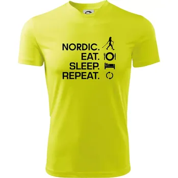 Nordic walking eat sleep - Dětské triko sportovní (dresovina) - 146 cm/10 let ( Neonově žlutá )